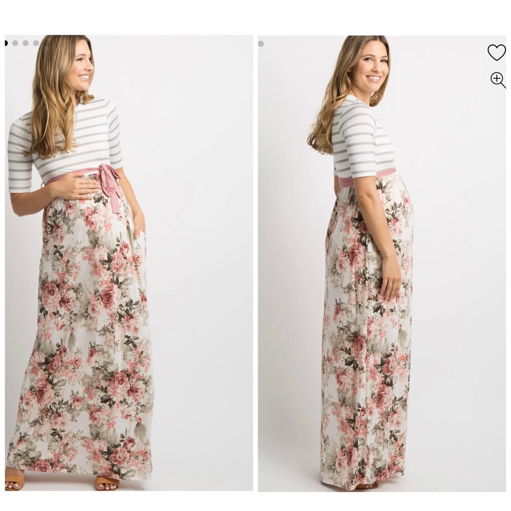 XL Beeson River for Pinkblush Ivory Striped Colorblock Floral Maxi Dress